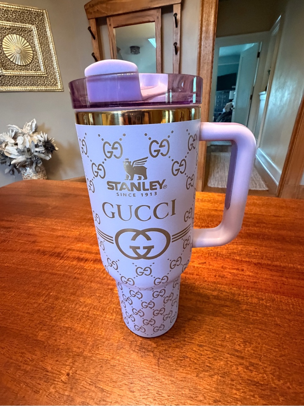 Stanley Lavender and Gold Logo Insulated Travel Mug with Handle